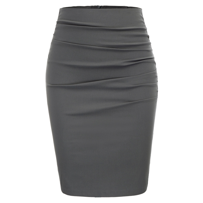 

ladie ruched skirt Vintage office work business Solid Color pleated Front Hips-wrapped skirts Bodycon Pencil Skirt faldas 220322, Black