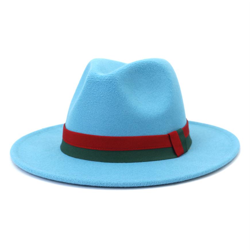 

Trend Cream Wool Felt Fedora Hats with Patchwork Ribbon Band Vintage Fashion Men Jazz Felt Cap Women Panama Party Wedding Hat2738, Red