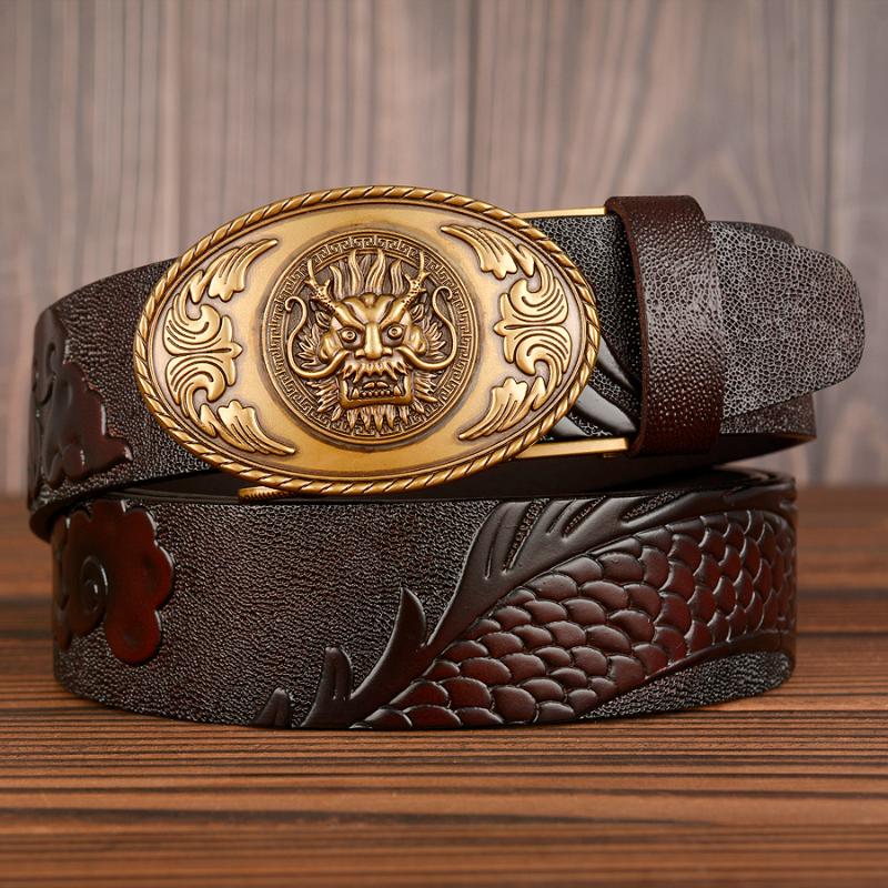 

Belts Causal Men Belt Genuine Leather Automatic Buckle Male Ratchet Dress Cowskin Jeans Strap For ManBeltsBelts, Black