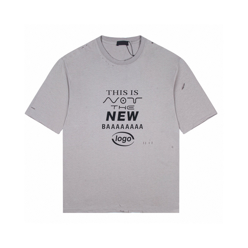 

22ss Summer Europe Paris New Logo Tee Broken Hole Vintage T shirts Fashion Mens Short Sleeve Women Clothes Casual Cotton Tshirt, Gray
