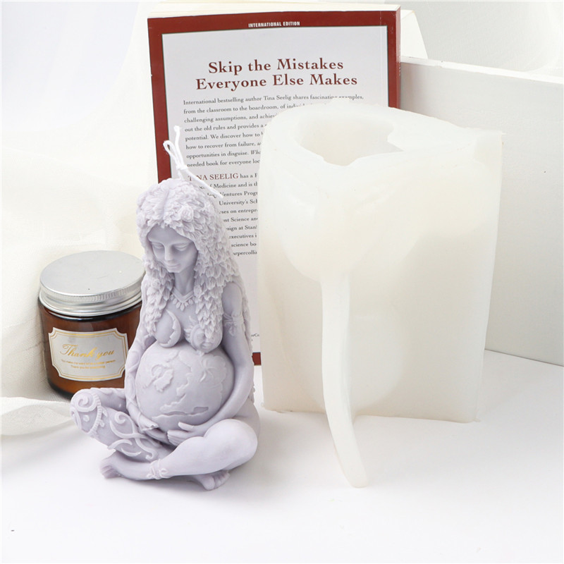 

3D Devotional Mother Earth Statue Mould Handmade Silicone Gaia Goddess Candle Ornament Pregnant Woman Image Home Decorate Mold 220509