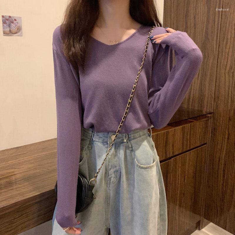 

Women' T-Shirt Drieshrimp Tee-shirts V-neck Knitted Long Sleeve White For Women In Spring And Autumn 2022, Purple