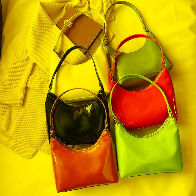 

Evening Bags Vintage Women Patent Shoulder Underarm Bag PU Leather Casual All-match Small Hobos Handbag Purse Pure Color Zipper Mini Tote Ba, Black