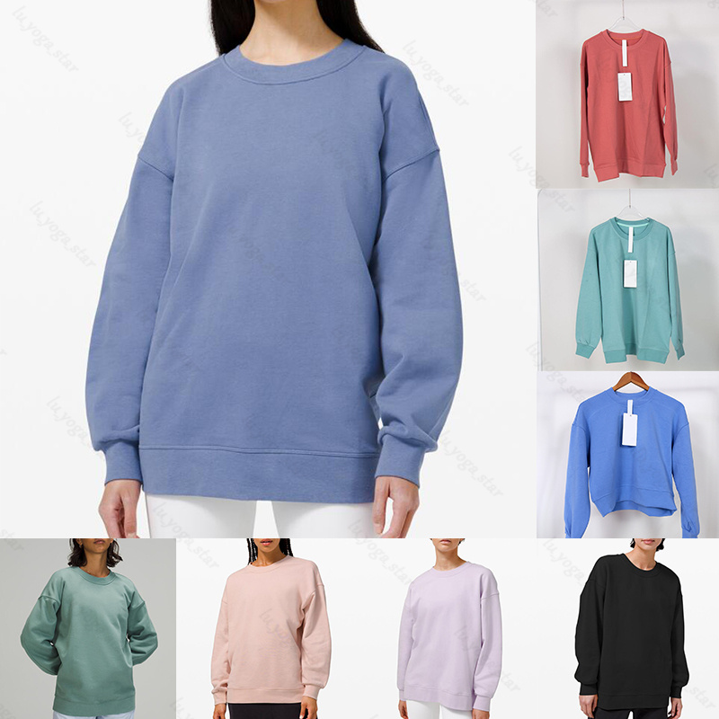 

Yoga clothes solid color autumn womens high quality hoodies sweater sports round neck long sleeve casual loose Sweatshirts, 13