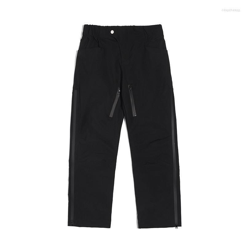 

Men's Pants High Street Zipper Pockets Quick Dry Vibe Style Mens Track Elastic Waist Straight Retro Black Casual Trousers
