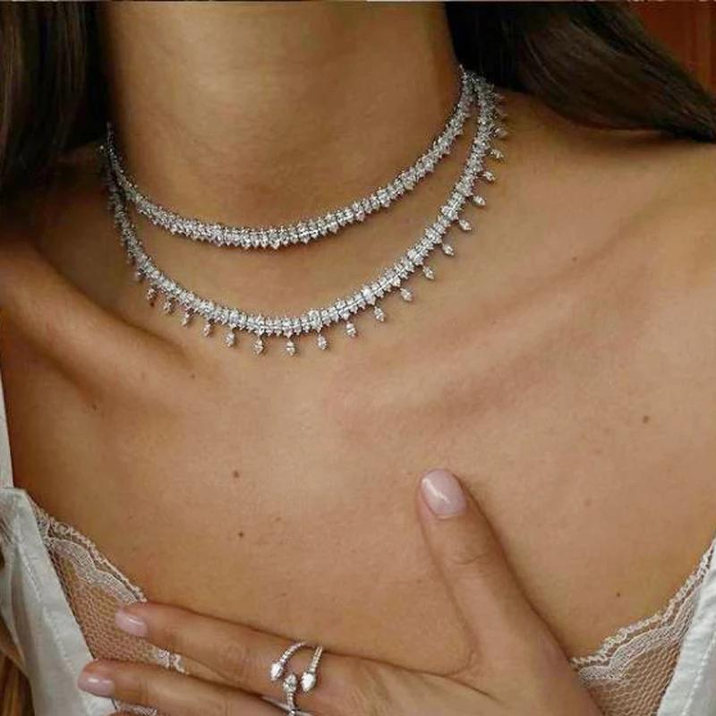 

Chokers Quality Fashion Iced Out Bling Oval Shape 5A Cubic Zirconia Tennis Necklace For Women Classic Wedding Engagement JewelryChokers