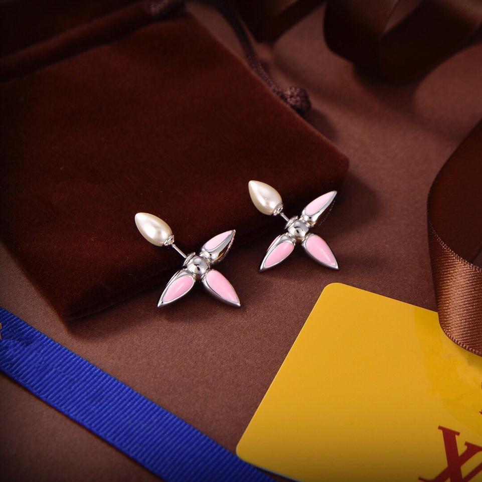 High quality New Arrival Extravagant jewelry lady Louisette studs Classic Monogram design earrings Stainless Steel silver flower e2930