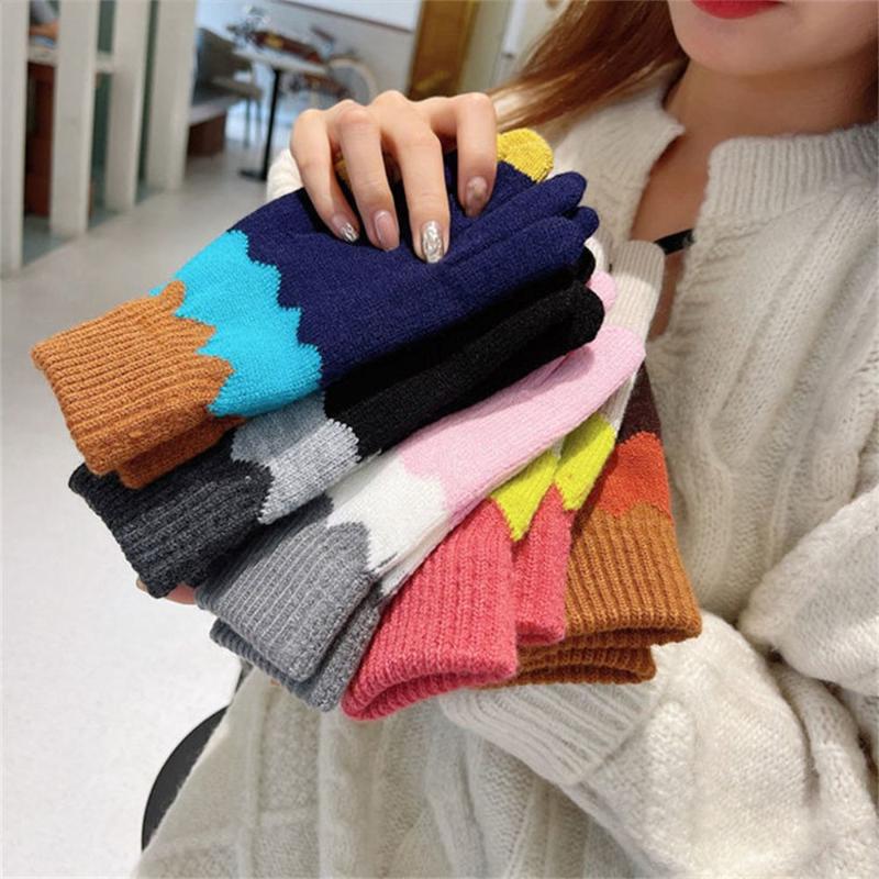

Five Fingers Gloves Cute Touch Screen Riding Knitted Fabric Cold Proof Full Finger Winter Cotton Mittens