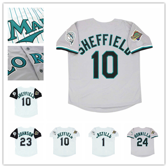 

Florida 1997 Vintage World Series WS Baseball Jersey 10 Gary Sheffield 24 Bobby Bonilla 19 Jeff Conine 20 Darren Daulton 1 Luis Castillo 23 Charles Johnson Kevin Brown, Man nk flexbase red