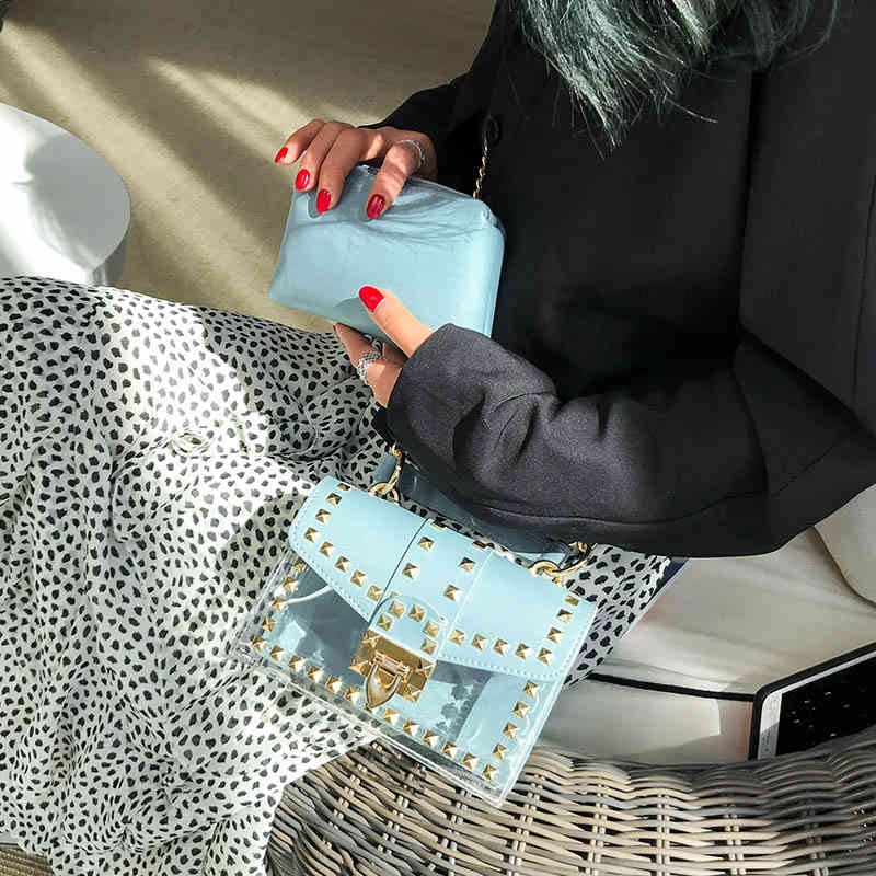 2022 Transparent Single Spower Fashion Poldoufle Small Sacs à bandoulière Rivet Rivet