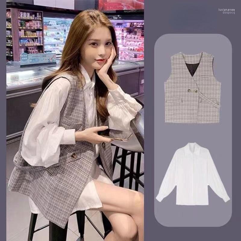 

Women' Vests Vest Jacket Summer 2022 Spring And Autumn Korean Retro Two-piece Set Luci22, White single shirt