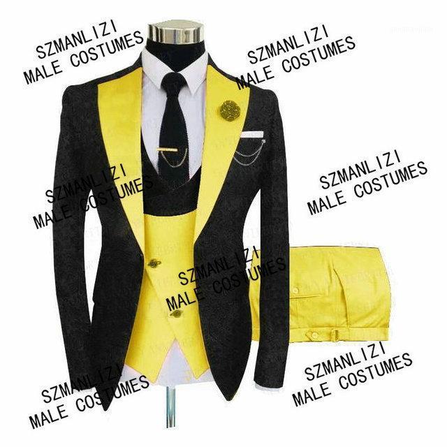 

Men's Suits & Blazers Black Pattern Jacquard Jacket Suit For Men 2022 Yellow Lapel Vest Pants 3 Pcs Slim Fit Male Groom Blazer Prom Party We, Purple