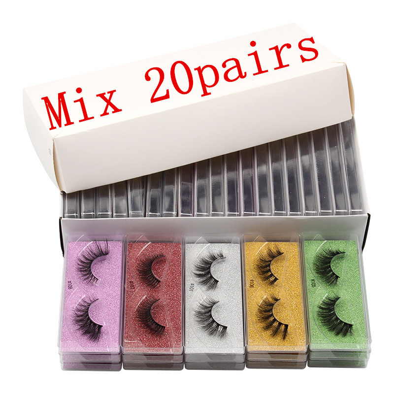

3D lashes Color Eyelashes Packaging Box Colored Bottom Card Lash Cases with Curler and Tweezer Natural Thick Exaggerated Makeup False Eyelash Extension Supply