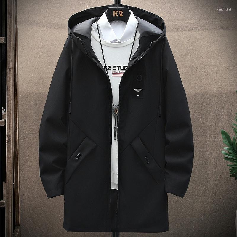 

Men's Trench Coats Hip Hop Men Thin Or Thick With Velvet Windbreaker Man Hooded Jacket Printed Overcoat Casual Cardigan Long Coat Male M-4XL