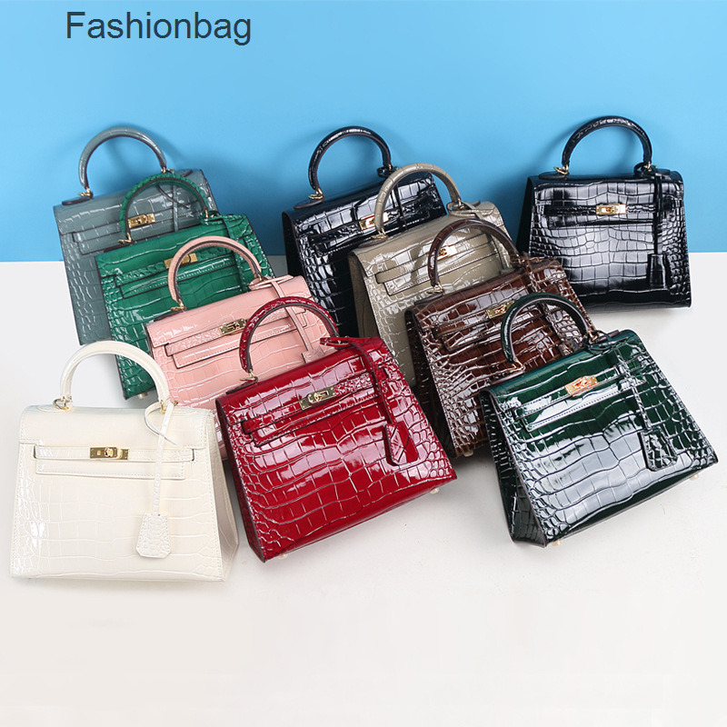 

Bags Designer Woman Hermee Kellies Bag Leather Women's Patent Crocodile Second Generation Gold Button One Shoulder Slanting Fashion Handbag KelIy, Bright red (matte)