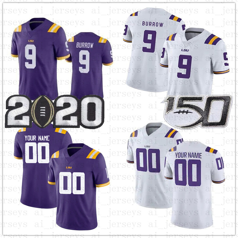 

2022 NCAA America College Football Jerseys LSU Tigers Jersey 9 Joe Burrow Custom Stitched, 2020 patch