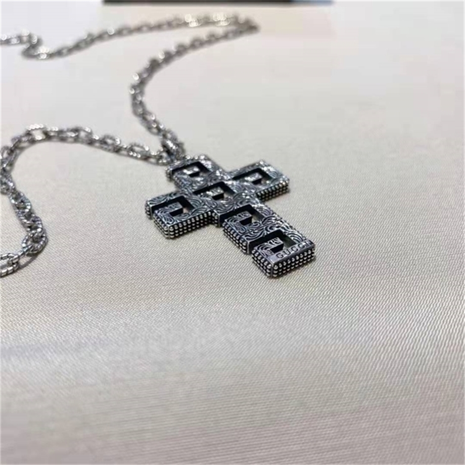 

trend 20% OFF designer jewelry Zhigujia 925 silver old carved cross pendant double g Lovers Necklace