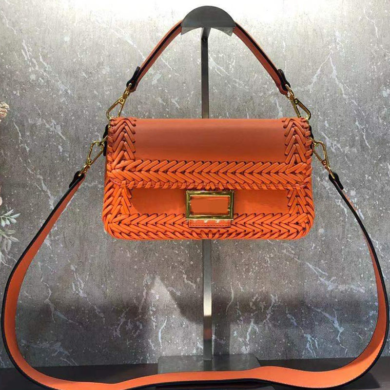 

Crossbody Baguette Bag Genuine Leather Woven Handbag Purse Top Handle Tote Bags Fashion Letter Magnetic Hasp Interior Pockets High Quality, Box