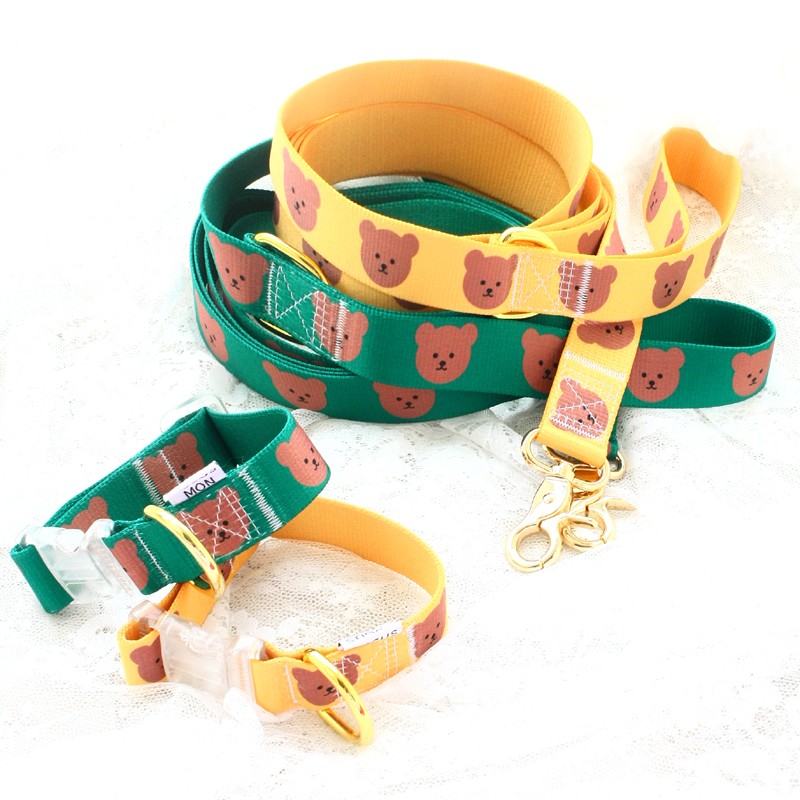 

Dog Collars Leash Set Soft Canvas Cute Bear Durable Imitation Gilt Buckle Adjustable 3 Colors Small Cats Puppy Poodle Maltese