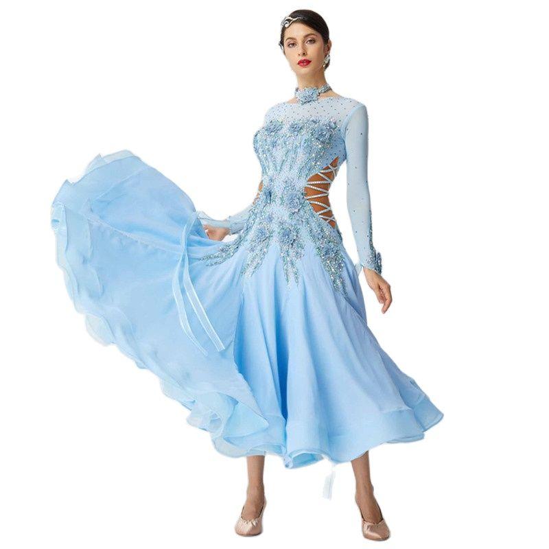 

Stage Wear B-19602 National Custom Girls Standard Modern Dance Clothing Ballroom Dress With Big Pendulum Skirt For CompetitionStage StageSta, As pic