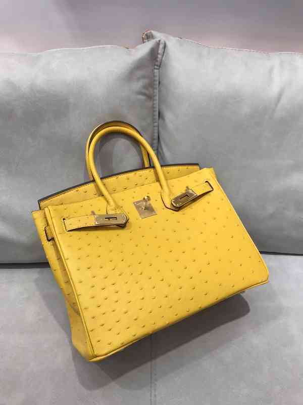 

designer birkins herme shoulder handbags Ostrich skin platinum bag bk30cm Seiko hand sewn women's handbag fashion women's bag custom leather amber yellow 0E67