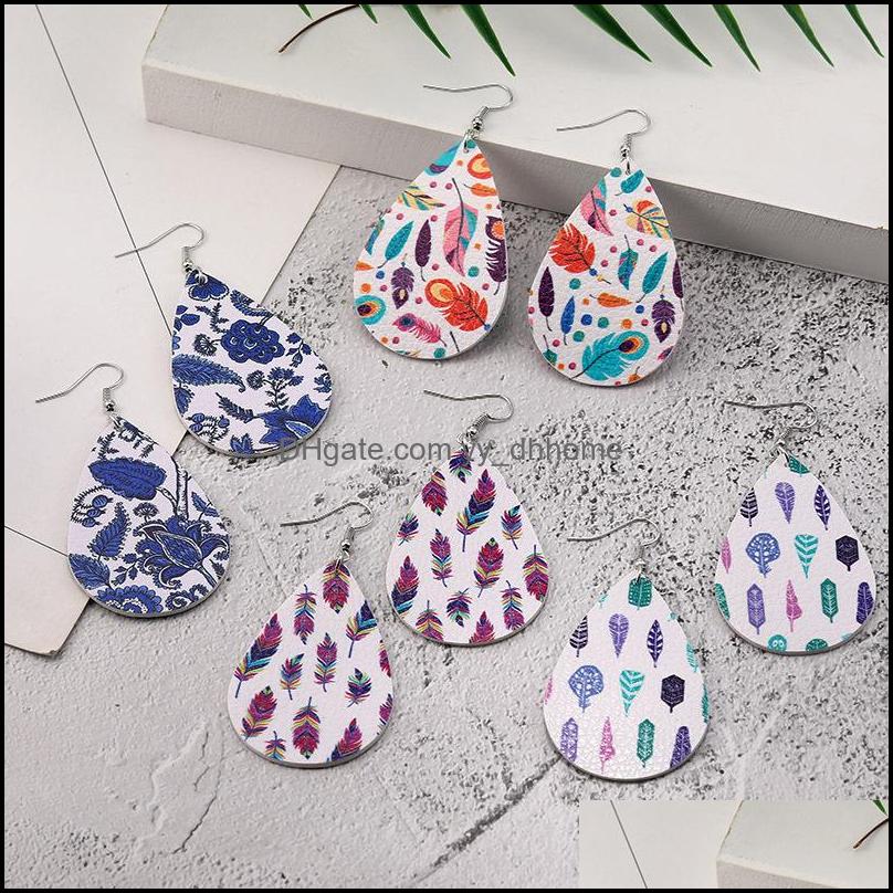 

Other Earrings Jewelry Feather Print Earring High Quality Women Fashion Faux Leather Drop Dangle Lightweight Teardrop Dhwnf