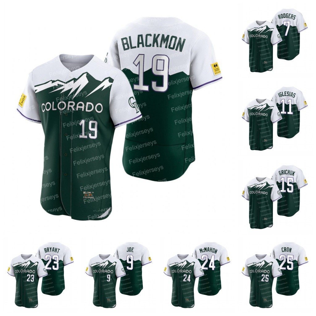 

19 Charlie Blackmon 2022 City Connect Rockies Jersey Kris Bryant Jose Iglesias C.J. Cron Ryan McMahon Connor Joe Brendan Rodgers Randal Grichuk Yonathan Daza Freeland, Grey cool base