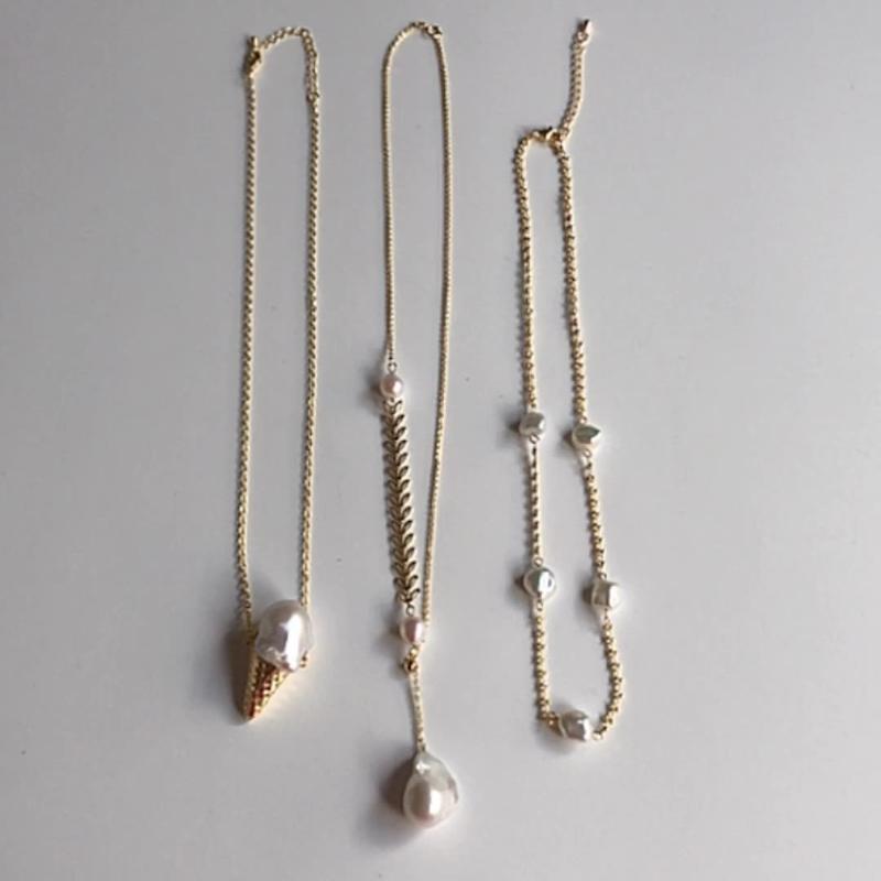 

Pendant Necklaces Custom -cream Cone Shape Baroque Pearl Gold Adjustable Ball Keshi Beads Gypsophila Chain Necklace For WomenPendant Necklac