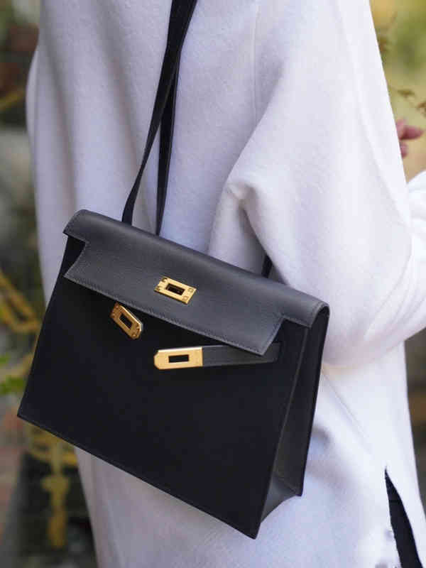 

Herme Bag H family Kely bag Danse Dance Bag evercolor leather pure hand sewn wax thread single shoulder diagonal women, Black