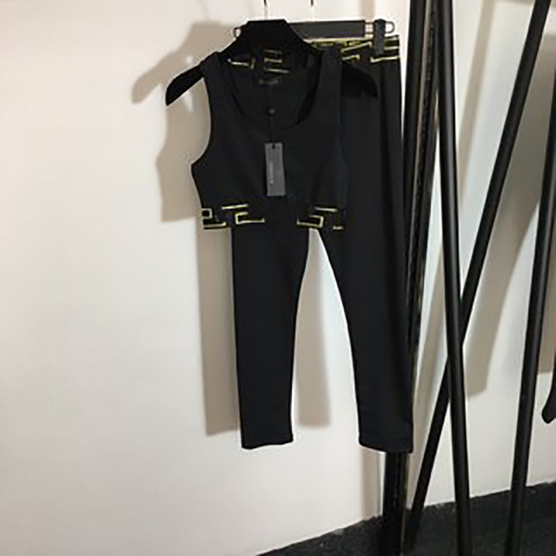 

Outdoor Sports Yoga Outfits Textile Trendy Lady Sport Vest Letter Printed Tracksuits Personality Running Leggings, As pic
