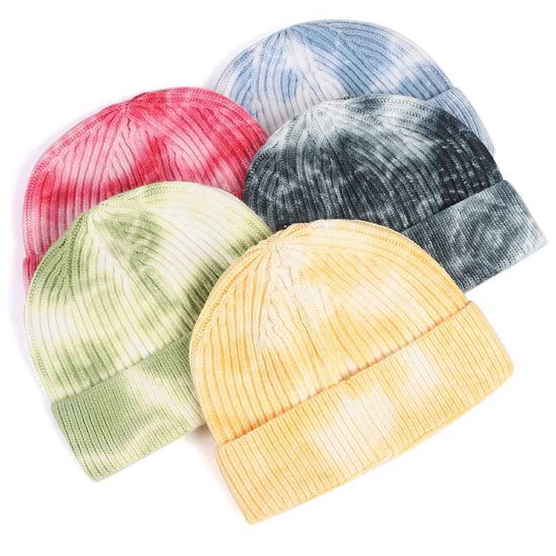 

Tie Dye Keep Warm Outdoor Skullies Beanies Hip Hop Unisex Stripe Short Beanie Fashion New Women Winter Hat Ski Cap, 07