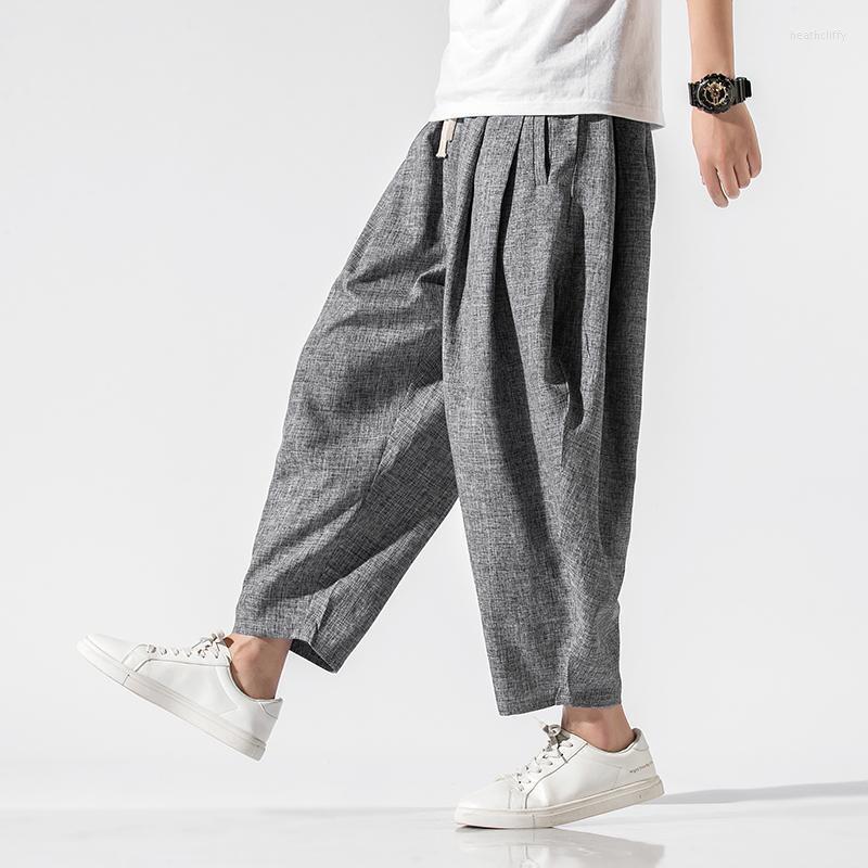 

Men's Pants Men Oversize Wide Leg Mens Straight Casual Ankle-Length Chinese Style Summer Male Harem PantMen's Heat22, Black