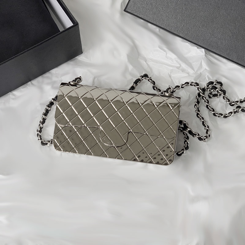 

2022Ss Women Glitter Designer Bags Shimmer Gold-Tone Silver Metal Shoulder Bags Chain Hardware Inimitable Timeless Diamond Quilting Handbag Mini Crossbody 12cm ZH