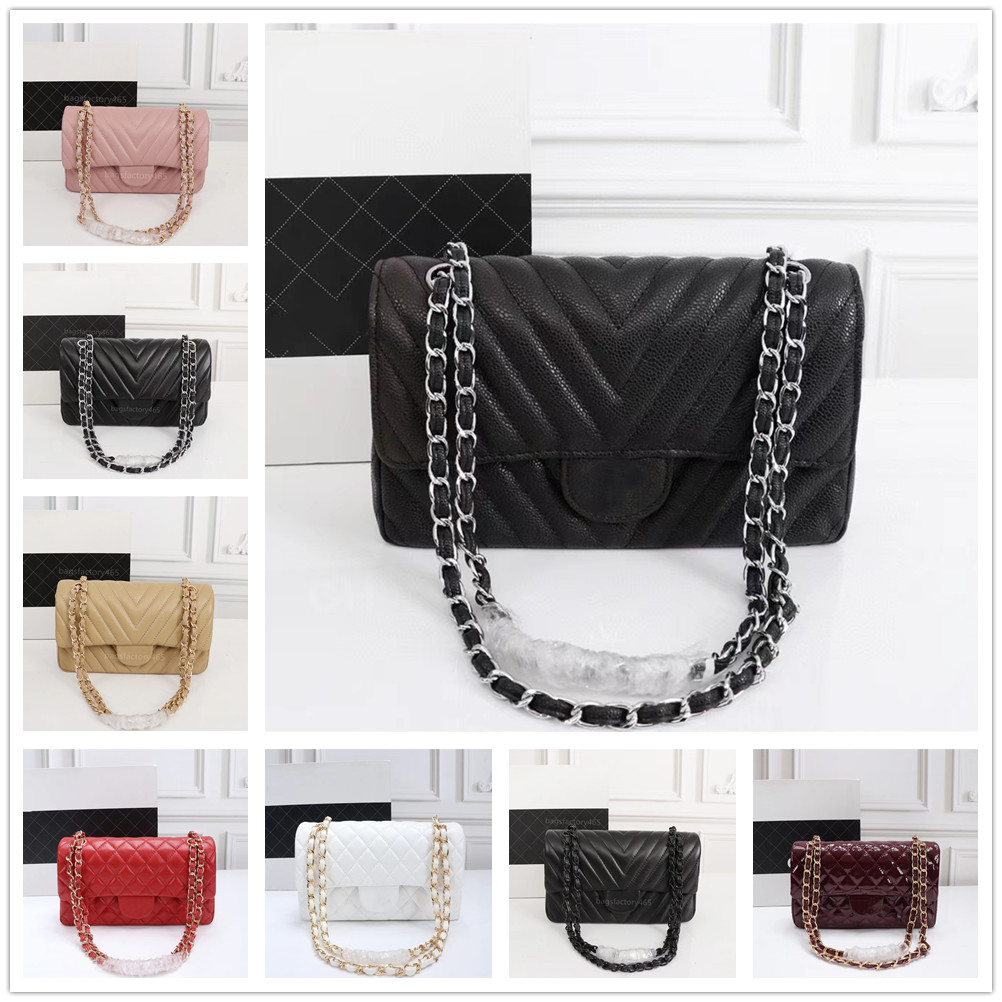 

10A Top Tier Quality Luxury Designer Classic 25CM Double Flap Bag Real Leather Caviar Lambskin All Black Purse Quilted Handbag Shoulder Gold Bag Wallet, Box