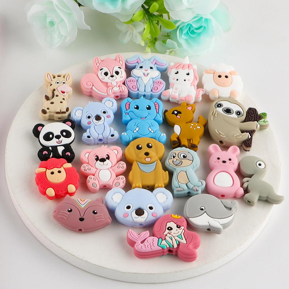 

Kovict 10pcs Bpa Teethers Free Animal Silicone Beads Baby Teething Necklace Toy Koala Food Grade Cartoon Nursing Tiny Rodent