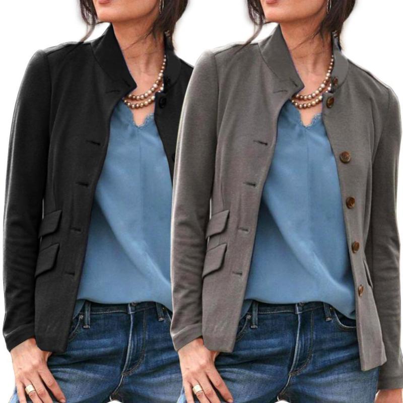 

Women' Suits & Blazers Coats Women Casual Blazer Leisure Coat Outerwear Suit Jacket Stand Collar Button Pockets OutwearWomen, Khaki