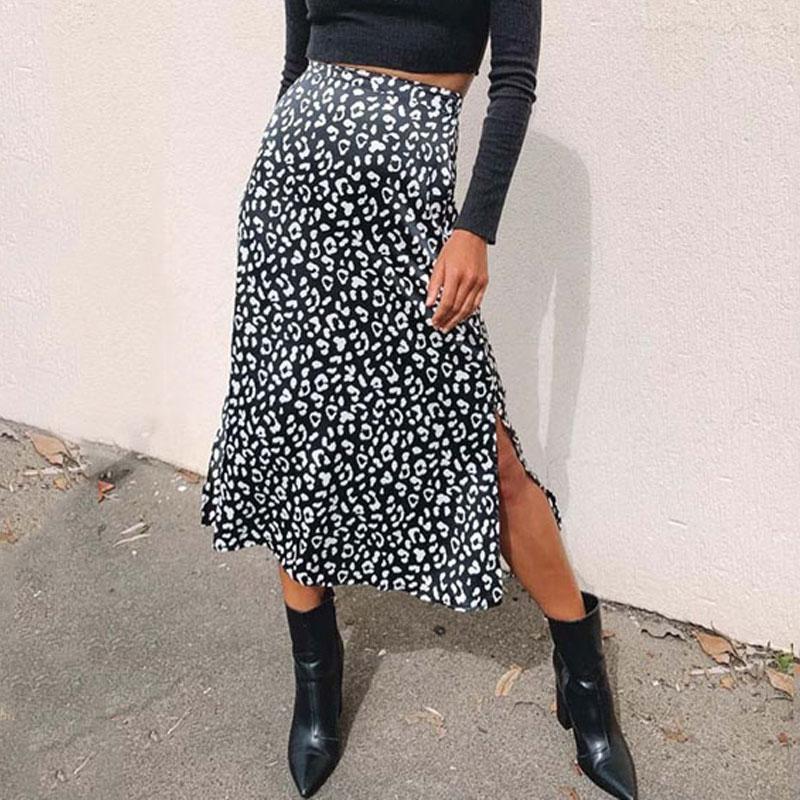 

Skirts Leopard Skirt Women 2022 Summer Print Long Female Chiffon Ladies High Waisted For A Line, Black