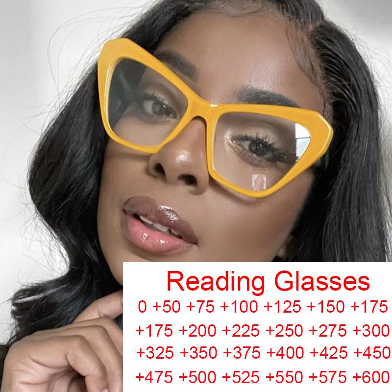 

Sunglasses Oversized Yellow Cat Eye Reading Glasses Women Brand Designer Farsightedness Vintage Eyewear Female Big Frame Blue Light