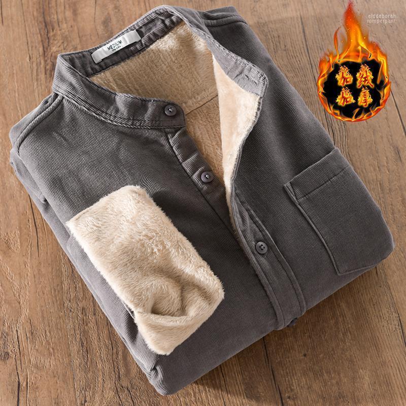 

Autumn And Winter Style Thicking Warm Shirt Men Brand Comfortable Mens Fashion Solid Corduroy Stand Collar Shirts Men's Casual Eldd22, Blue