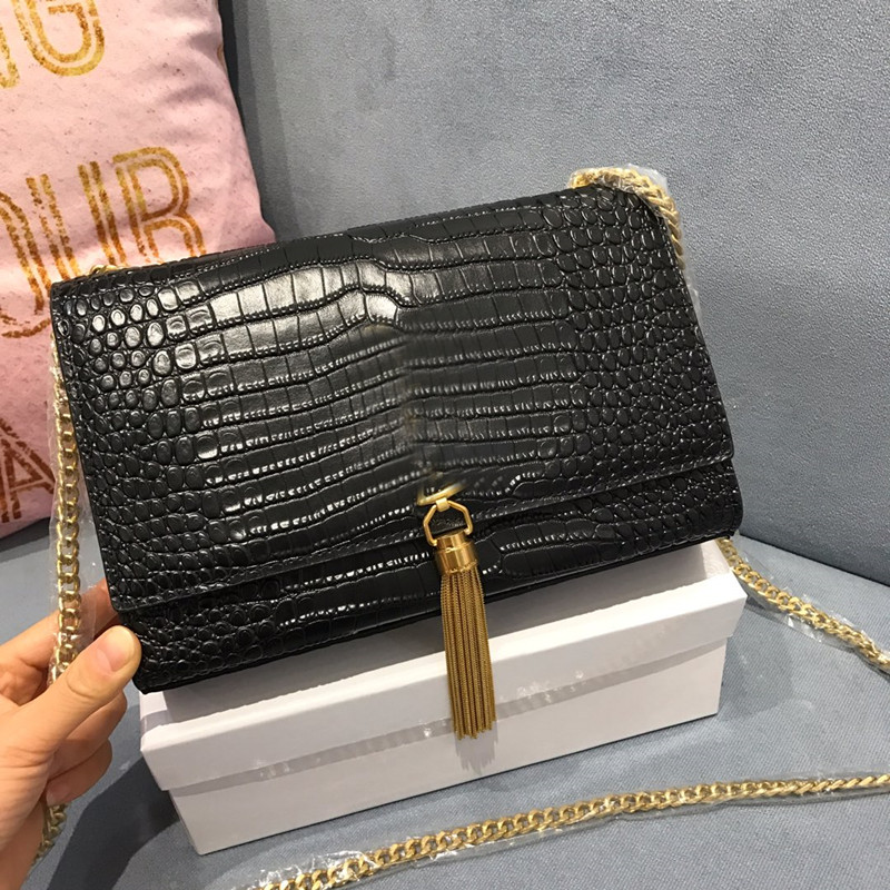 

woc fringed chain bag classic crocodile-print leather clutch flap envelope messenger bag women's brand luxury designer handbag 36, 24*14.5cm