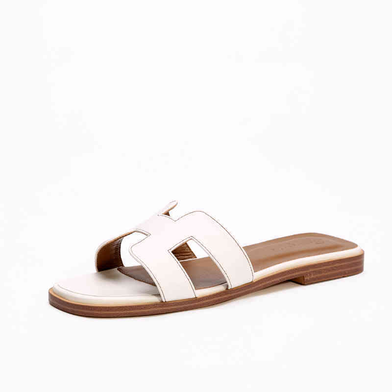

Paris H Slipper Herme Oran Sandals Slippers New h Slippers Women's Summer Fashion Wear Leather Versatile Flat Beach Tourism Is, White sheepskin