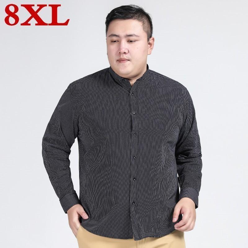 

Plus Size 6XL 8XL 5XL Autumn Fashion Brand Clothes Long Sleeve Stripe Cotton Casual Men Shirt Social Men's Shirts, Black