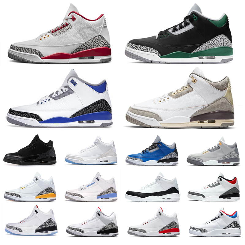 

men basketball shoes jumpman 3s Cardinal Red Pine Green Racer Blue Medium Grey Black Cement 3 outdoor mens trainers sports sneakers