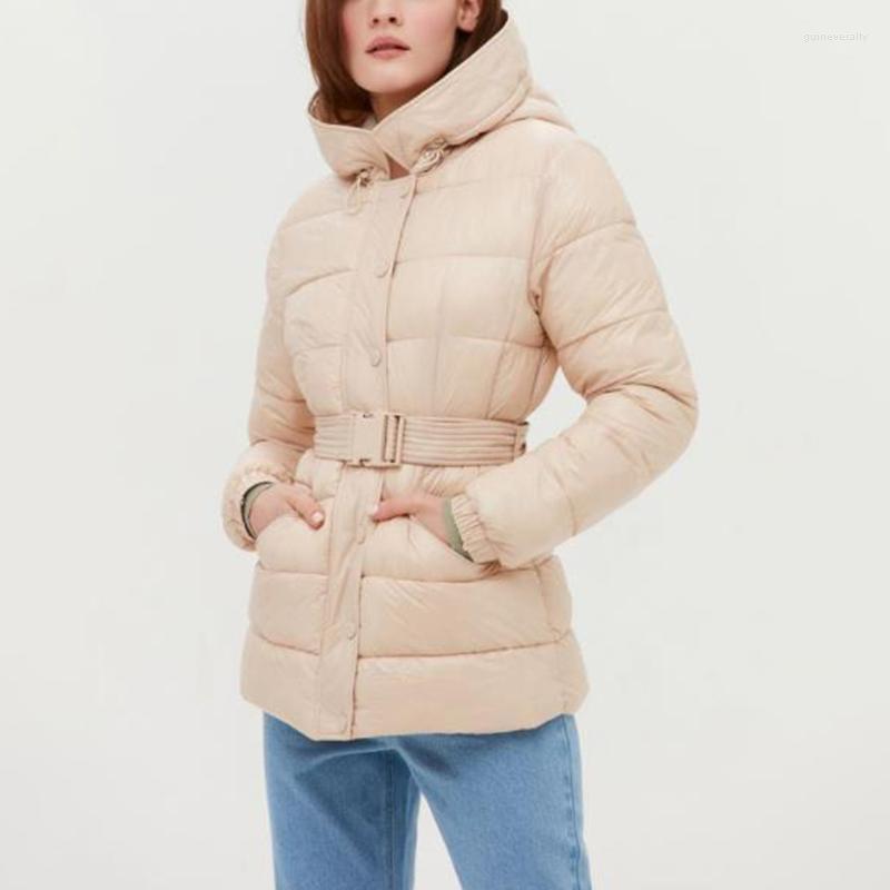 

Women's Down & Parkas Novalya Winter Hooded Women Fashion Solid Tie Belt Waist Coats Elegant Long Sleeve Cotton Jackets Female Ladies Guin22, As picture