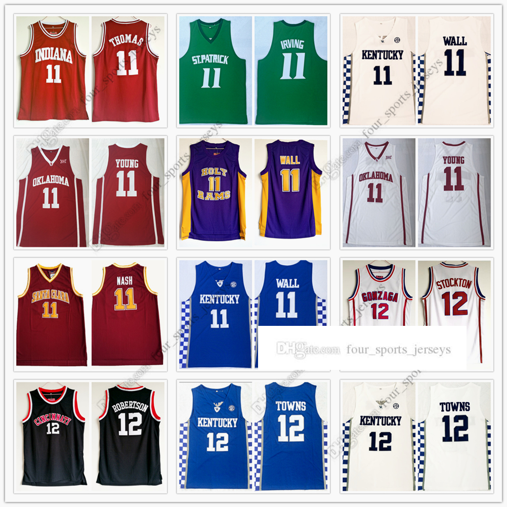 Maillot de basket-ball NCAA Thomas Wall Irving Nash Trae Jeune John Stockton Karl-Anthony Towns Oscar Robertson Tim Hardaway Jr Maillots de haute
