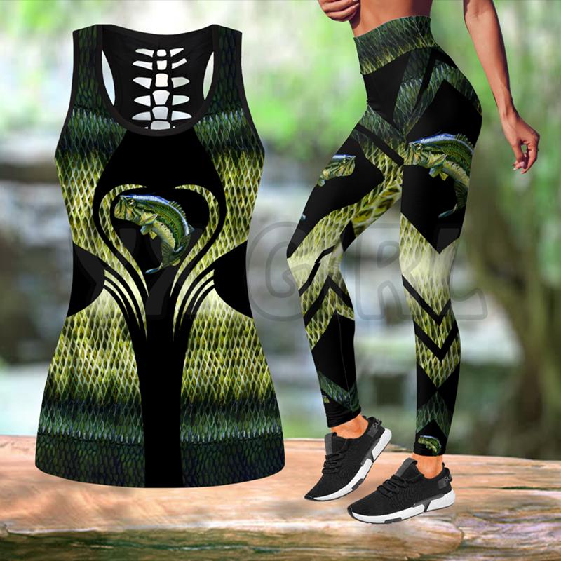 

Women' Two Piece Pants Bass Fishing Painting Skin Camo 3D Printed Tank Top Legging Combo Outfit Yoga Fitness WomenWomen, Legging-4