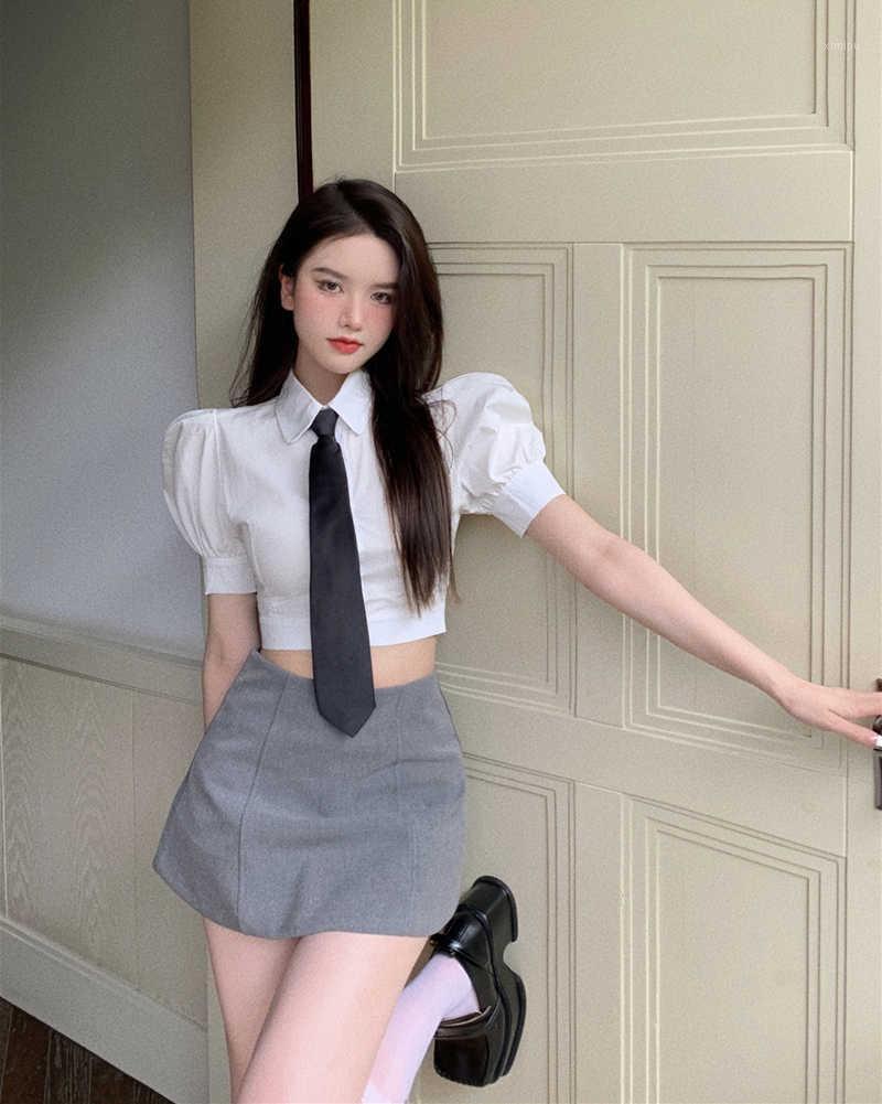 

Skirts Two Piece Crop 2022 Sexy Women Top And Skirt Set Pink Harajuku Mori Girl Office Suit Style Kawaii Clothes, Grey skirt pants