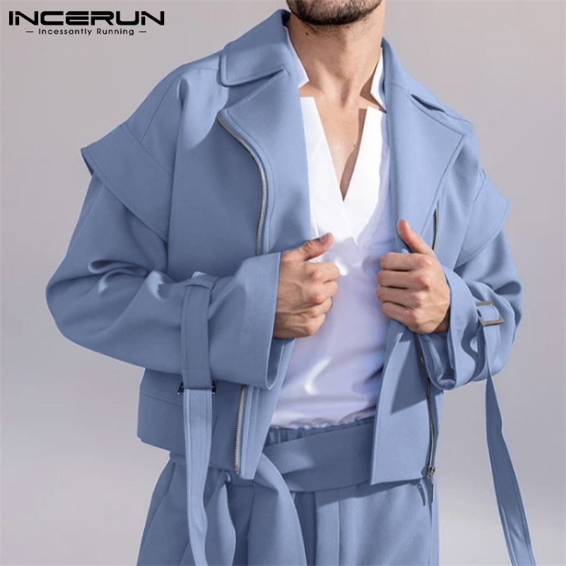 

INCERUN Tops American Style Men  Fashion Jackets Zipper Lapel Dress Shirts Party Short Large  5XL 220727, Black