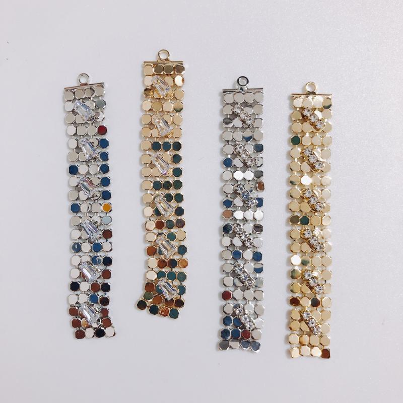 

Pendant Necklaces 2PCs Pendants Tassel For DIY Earrings Zinc Based Alloy Silver Color Rectangle Clear Rhinestone Club Accessory 10.5cm X 6.7
