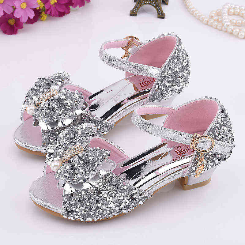 

Girls Sandals Children High Heels Princess Shoes Summer Kids Baby Flower Sandals Little Girls Crystal Performance Sandals Shoes G220418, Pink